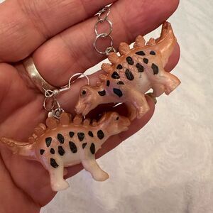 Earrings Pierced Dinosaur Silver Dangly Exaggerated Handmade Costume Jewelry